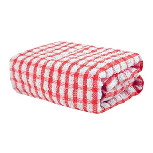 Strofinaccio da cucina a quadretti rossi e bianchi, tessuto in cotone altamente assorbente.