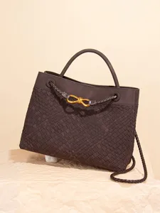 Dark Brown Woven Leather Handbag Women Shoulder Crossbody Tote Bag Retro Chic Style
