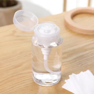 Clear press pump dispenser bottle for travel, portable refillable container for makeup toner.