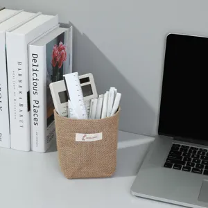 Linen fabric desktop storage bag organizer pen holder for office school stationery.
