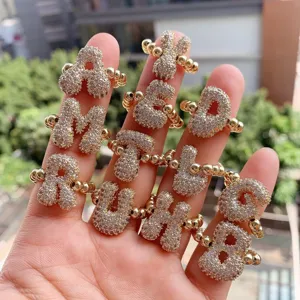 Fashion Copper Micro-Inlaid Zircon Letter Rings 18K Gold Plated Alphabet Finger Rings Women Jewelry Gift