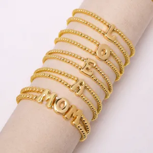 Cross-border hot-selling brass 18k gold plated chunky bubble letter stretch beaded bracelet set.