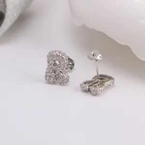 Silver Full Zircon Bear Stud Earrings Sparkling Cute Animal Ear Jewelry For Women Daily Wear