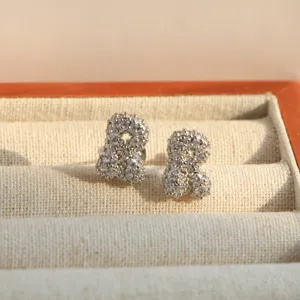Sparkly silver cubic zirconia bear stud earrings, chic elegant daily fashion jewelry.