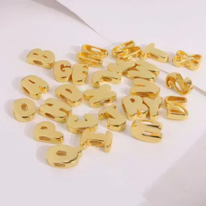Gold puffy letter charms, shiny 3D alphabet pendants for DIY jewelry making necklaces bracelets.