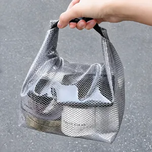 Portable Waterproof Toiletry Bag Clear Mesh Travel Cosmetic Bag Wet And Dry Separation Handbag Storage Organizer