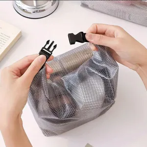 Waterproof mesh storage bag portable travel toiletry bag cosmetic organizer with buckle