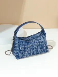 Sac Bandoulière en Denim Tissé de Conception Originale pour Femmes Bandoulière Chaîne Minimaliste Urbaine Sac à Main Petit Sac Carré Décontracté