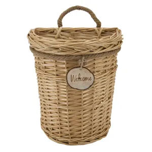 Handmade Wicker Hanging Storage Basket Wall Decor Natural Willow Basket with Wooden Tag