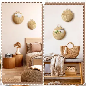 Rustikaler geflochtener Wandkorb Blumenform Rattan Hängekorb Wohnkultur Detailansicht.