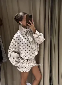 Retro polka dot jacket and shorts matching set for women fashion autumn daily wear