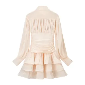 Franse romantische elegante jurk met gelaagde volants, lange mouwen chic feestkleding