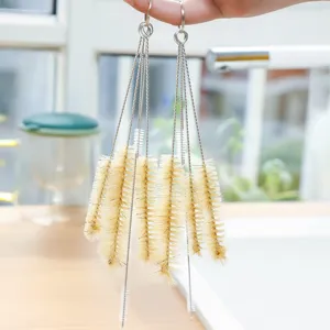 Mini cleaning brushes for straws and teapots, flexible wire stiff bristle kitchen tools.