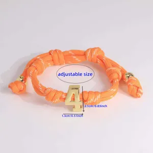 Orange braided rope bracelet with gold 3D number 4 charm adjustable size jewelry accessory