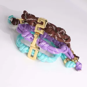 Chic 3D digital braided bracelet set with colorful ropes and gold metal number charm.