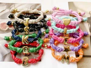 DIY Buchstabe Anhänger Geflochtenes Armband Kupfer 18K Vergoldet Verstellbar Kordel Handsilber Modeschmuck Geschenk Für Damen Herren