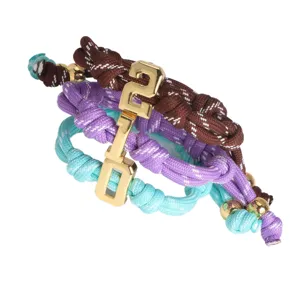 Multi-layer braided rope bracelet set with 3D metallic number charm for daily fashion wear