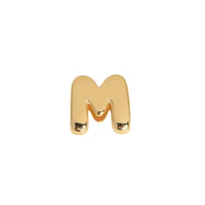 Gold 3D puffy balloon letter M pendant, smooth metallic DIY charm for necklace bracelet.