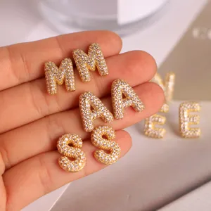 European And American Fashion English Letters Micro-inlaid Zircon Copper Stud Earrings Gold Jewelry For Women