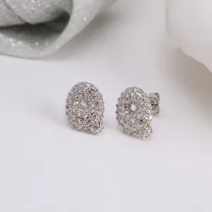 Silver full zircon letter stud earrings, stylish balloon style daily versatile fashion jewelry.