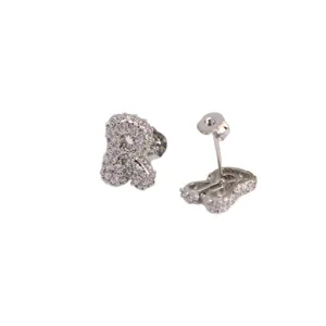 Silver tone initial letter stud earrings adorned with sparkling pavé cubic zirconia stones.