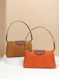 Damen Vintage Nylon Unterarmtasche Retro Braun Patchwork Baguette Tasche Kleine Schulter Quadratische Tasche Mode Pendeltasche