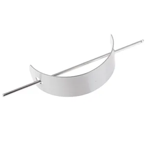 Metal hair fork detail, silver brushed crescent hairpin minimalist accessory close up