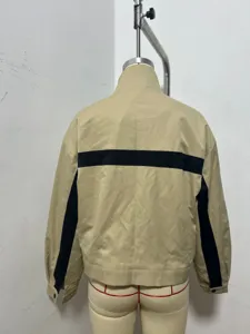 Women khaki colorblock stand collar zip jacket casual autumn fashion outerwear fashion top