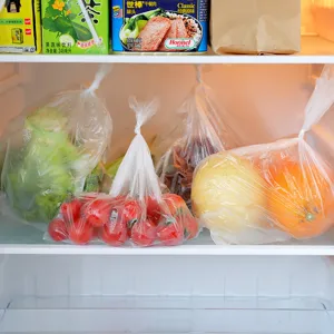 Transparent plastic food fresh keeping bags for home refrigerator kitchen storage use.