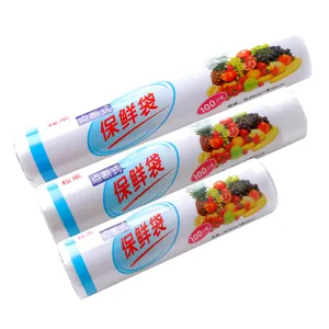 Roll-type disposable fresh keeping food storage bags for household kitchen refrigerator use