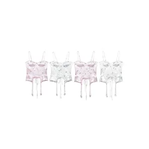 Floral corset camisole top with bone shaping, irregular hem and dainty straps for summer style.