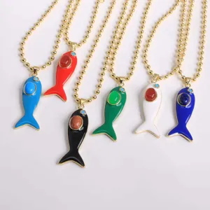 Fashion enamel fish pendant necklace set with gold bead chain for women and girls daily wear