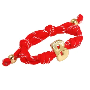 Rotes geflochtenes Seilarmband mit goldenem Buchstaben B Anhänger und Perlen für Damen Mode.