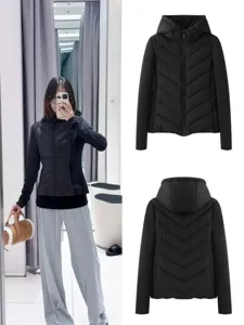 Women's Slim Fit Lightweight Hooded Cotton Padded Jacket Spring Casual Long Sleeve Quilted Zip Up Outerwear Coat