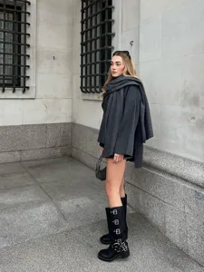 Women asymmetric knit scarf coat autumn winter fashion chic stylish outerwear apparel