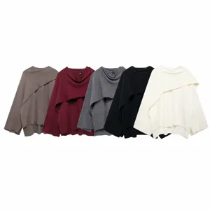 Women Fall Winter Asymmetrical Short Knit Cape Cardigan Multi-Color Fashion Outerwear
