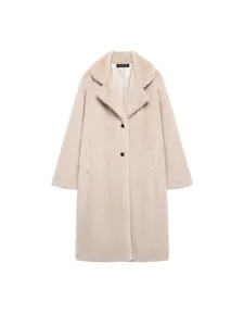 Women winter long faux fur coat elegant casual lapel warm outwear beige elegant style