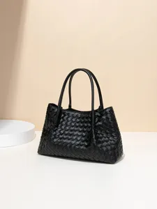 Damen Gewebte Kunstleder Tragetasche Handgewebte Große Kapazität Schulter Umhängetasche Minimalistische Mode Pendler Tasche