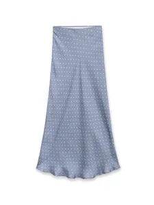 French Vintage High Waist Satin Polka Dot Midi Skirt Women Elegant Blue Fishtail Long Skirt Casual Fashion