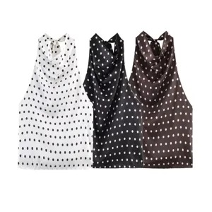 Top sin mangas halter de lunares estilo vintage francés blusa detalle de producto