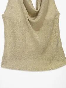 Metallic halter top with cowl neck detail, stylish summer knitwear for women, shimmer.