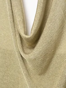 Metallic knit fabric detail view of the stylish halter neck camisole top for summer wear.