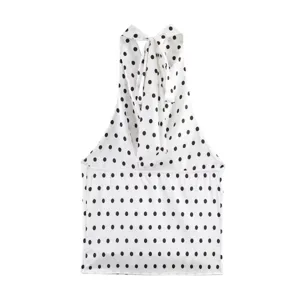 Top halter vintage con lunares para mujer, elegante blusa veraniega sin mangas con cuello.
