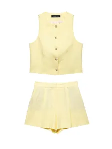 Damen Sommer Casual Einfarbig Ärmellos Weste Und Shorts Set OL Pendler Stil Polyester Outfit