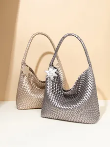 Handgemaakte geweven hobo schoudertas luxe ontwerp grote metallic tote tas voor dames.