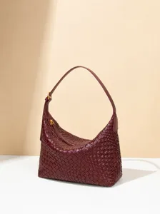 Bolso de Axila para Mujer Tejido a Mano de Cuero PU Retro Color Sólido Bolso de Hombro Moda Hobo Tote para Combinación Diaria