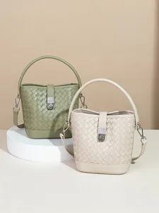 Élégant sac seau tressé pour femme bandoulière poignée supérieure en cuir PU mode chic