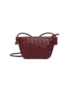 Burgunderrote gewebte Leder Umhaengetasche kleine Damen Handtasche stilvoll fuer Alltag