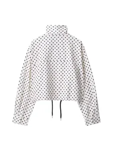 Women's vintage polka dot long sleeve high collar drawstring crop top casual fashion jacket
