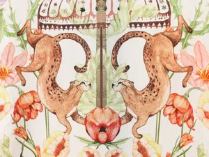 Detailed view of French vintage floral and leopard print fabric, exquisite pattern design.